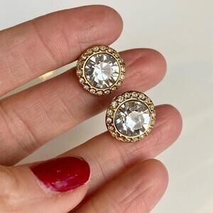 VTG Givenchy Gold-Tone Swarovski Crystal Halo Stud Earrings